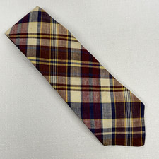 Gravata vintage Lord & Taylor importada Índia algodão Madras marrom xadrez preppy EUA, usado comprar usado  Enviando para Brazil