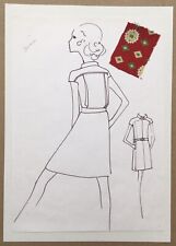 Esboço de desenho original feminino moda alta costura tecido amostra 1960-1970 comprar usado  Enviando para Brazil