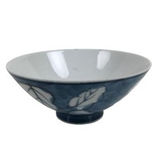 Tigela de arroz japonesa de porcelana Sometsuke Owan vintage larga branca folhas azuis Y45, usado comprar usado  Enviando para Brazil