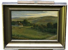 Pintura a óleo vintage paisagem rural com casa e colinas, assinada comprar usado  Enviando para Brazil