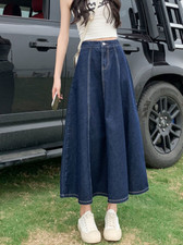 Usado, Saias femininas linha A soltas casual jeans coreano cintura alta sexy dividida vintage comprar usado  Enviando para Brazil