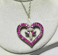 Pingente de coração folheado a ouro branco 14k corte redondo 1 quilate rubi vermelho Fleur De Lis comprar usado  Enviando para Brazil