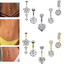 Piercing corporal anel umbigo coração 5 peças/kit aço inoxidável CZ anel umbigo 14G comprar usado  Enviando para Brazil