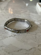 Pulseira Zoppini italiana segmentada 7" berloque elástico com 8 berloques. 17 links, usado comprar usado  Enviando para Brazil
