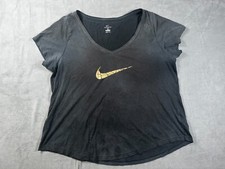 Camiseta NIKE feminina túnica TOP preta 1X algodão DRI-FIT manga curta gola V comprar usado  Enviando para Brazil