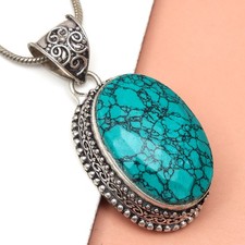 Joyería de piedras preciosas turquesa tibetana de plata 1,75" colgante hecho a mano 1,75"" segunda mano  Embacar hacia Mexico