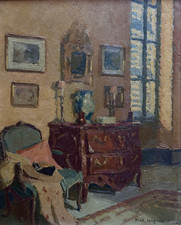 Pintura a óleo antiga "La Baú de Gavetas" Paul Hugues Interior Salão Parisiense comprar usado  Enviando para Brazil