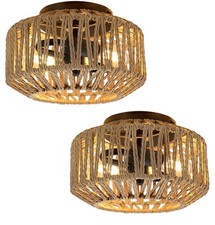 2 PACOTES de luminárias boho teto 2 luzes luminárias de vime montagem no teto comprar usado  Enviando para Brazil