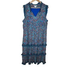 Vestido midi feminino J. Jill com babados costeiros LP azul floral em camadas gola V boho comprar usado  Enviando para Brazil