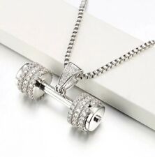 Berloque pingente redondo em forma de haltere de moissanita 1 quilate folheado a ouro branco 14K prata, usado comprar usado  Enviando para Brazil