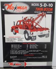Folha de dados 1968-1970 No-Mar modelo 5-D-10 Twin Boom Wrecker caminhão reboque cama revendedor comprar usado  Enviando para Brazil