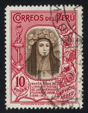 Peru 1937-38 10 SOLES SERVICIO AEREO Santa Rosa de Lima selo correio aéreo, usado comprar usado Peru 1937-38 10 SOLES SERVICIO AEREO Santa Rosa de Lima selo correio aéreo, usado comprar usado  Enviando para Brazil