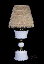 Abajur de mesa vintage branco Hobnail vidro de leite e latão com abajur creme Cha-Cha 20"H comprar usado  Enviando para Brazil