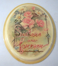 PLACA DE PAREDE RETRÔ "SISTERS ARE FOREVER" OVAL BRILHANTE ROSAS DE PÊSSEGO PENDURADA 11,5" comprar usado  Enviando para Brazil