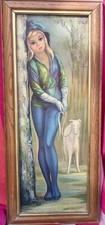Jean Maio Arlequim Mardi Gras estampa emoldurada - Garota de olhos grandes 24"X 10.5"/década de 1960 comprar usado  Enviando para Brazil
