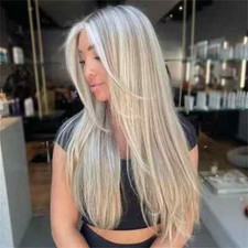 Perucas de cabelo humano em camadas loiras cinzas escuras retas destaque frente de renda 13x4 , usado comprar usado  Enviando para Brazil