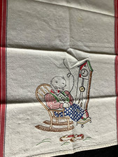Pano de prato de linho bordado à mão vintage 22” x 16” ex cond, usado comprar usado  Enviando para Brazil