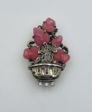Broche Trifari Vintage Assinado Vidro Rosa Salada de Frutas Vaso de Flores Strass, usado comprar usado  Enviando para Brazil