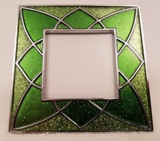 ☘🔳🍀 Irish! Chrome Metal Glass Celtic Style Sparkly Green Acrylic Picture Frame comprar usado  Enviando para Brazil