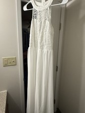 Vestido longo de renda Halter branco, formatura, casamento, renovação, tamanho médio, M comprar usado  Enviando para Brazil