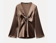 🤎 ZARA – Blusa ajustada na frente | Marrom | Média | Nova sem etiquetas 🤎 comprar usado  Enviando para Brazil