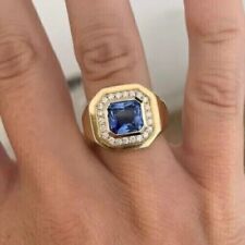 Impresionante anillo de tanzanita simulada corte Asscher para hombre enchapado en oro amarillo de 14K segunda mano  Embacar hacia Argentina