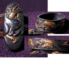 Japão antigo camarão era Edo Fuchi Kashira Shakudo caixa espada armadura lâmina katana  comprar usado  Enviando para Brazil