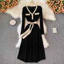Vestido suéter sexy feminino outono inverno malha manga comprida gola V linha A roupas comprar usado  Enviando para Brazil