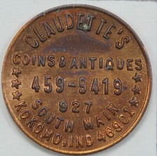 1976 Claudette's Coins & Antiques Kokoma IN Coin Dealer Advertising Token, usado comprar usado  Enviando para Brazil
