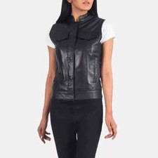 Jaqueta casaco feminino de couro sem mangas slim fit preta cintura jaqueta casaco comprar usado  Enviando para Brazil