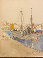 Corda Henri (1871-1950) & Aquarelle & Sanary Sur Mer & Bateaux & Chalut & Marine comprar usado  Enviando para Brazil
