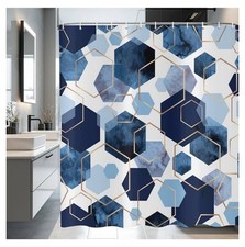 Nova cortina de chuveiro caixa aberta 72” design geométrico azul  comprar usado  Enviando para Brazil