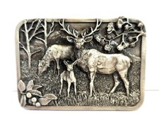 Fivela de cinto BULL ELK WAPITI família vaca bezerro L-10 Siskiyou estanho 1982 EUA comprar usado  Enviando para Brazil