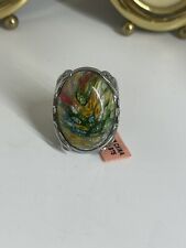 Usado, Anillo de vidrio artístico grande Murano Millefiori plateado S/S 316L STS S.Steel talla 8,25-8,5 segunda mano  Embacar hacia Argentina