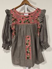 Blusa MI GOLONDRINA Fernanda bordada mangas sino algodão tamanho P Coral Olivo NOVA comprar usado  Enviando para Brazil