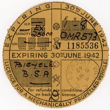 (I.B) Receita GB: disco fiscal de carro £1 8d (motocicleta BSA 1942) comprar usado  Enviando para Brazil