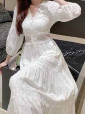 Vestido longo branco feminino de renda feminino praia vestido oco elegante feminino, usado comprar usado  Enviando para Brazil
