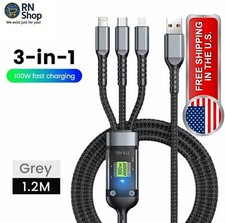 Cabo carregador rápido USB 3 em 1 100W nylon display LED – USB-C/Micro/Ligtning comprar usado  Enviando para Brazil
