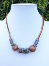 Colar Gargantilha Vintage Veneziano Millefiori e Contas de Madeira Pulseira de Couro  comprar usado  Enviando para Brazil