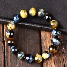 Pulseira masculina feminina proteção cura miçangas olho de tigre azul amarelo 12 mm 8" comprar usado  Enviando para Brazil