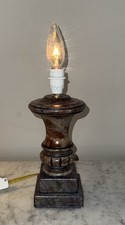 Abajur de mesa antigo pequeno mármore marrom e abajur 8” base com sombra 14”, usado comprar usado  Enviando para Brazil