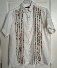 Camisa masculina Tasso Elba linho grande folha tropical aplique resort férias casuais comprar usado  Enviando para Brazil