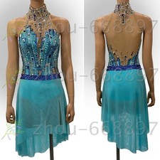 Vestido de patinaje sobre hielo Competición Figura Vestido de patinaje Disfraz azul danza segunda mano  Embacar hacia Mexico