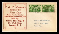 CACHET TERMOGRAFADO COLOCADO QUILHA 411 EUA ANDERSON DESTRUYER CAPA NAVAL EUA, usado comprar usado  Enviando para Brazil