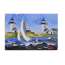 Pintura em miniatura Priscilla Holman Lowry "Twin Light off Rockport Mass #61", usado comprar usado  Enviando para Brazil