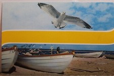 Cartão postal antigo vintage com vista para cartão postal de gaivotas barco de pesca de praia panorâmico comprar usado  Enviando para Brazil