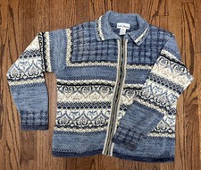 Cardigã Croft and Barrow zíper completo celta vintage malha suéter colarinho M azul comprar usado  Enviando para Brazil