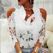 Blusas Estampada De Encaje De Mujer Elegantes Transparentes Casuais Fina De Moda comprar usado  Enviando para Brazil