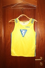 Colete vintage Adidas Olympic 1970s camisa amarela com listras azuis - tamanho 34 comprar usado  Enviando para Brazil