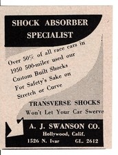 1951 A. J. SWANSON Amortecedores Hot Rod Peças Hollywood Califórnia Anúncio Vintage comprar usado  Enviando para Brazil